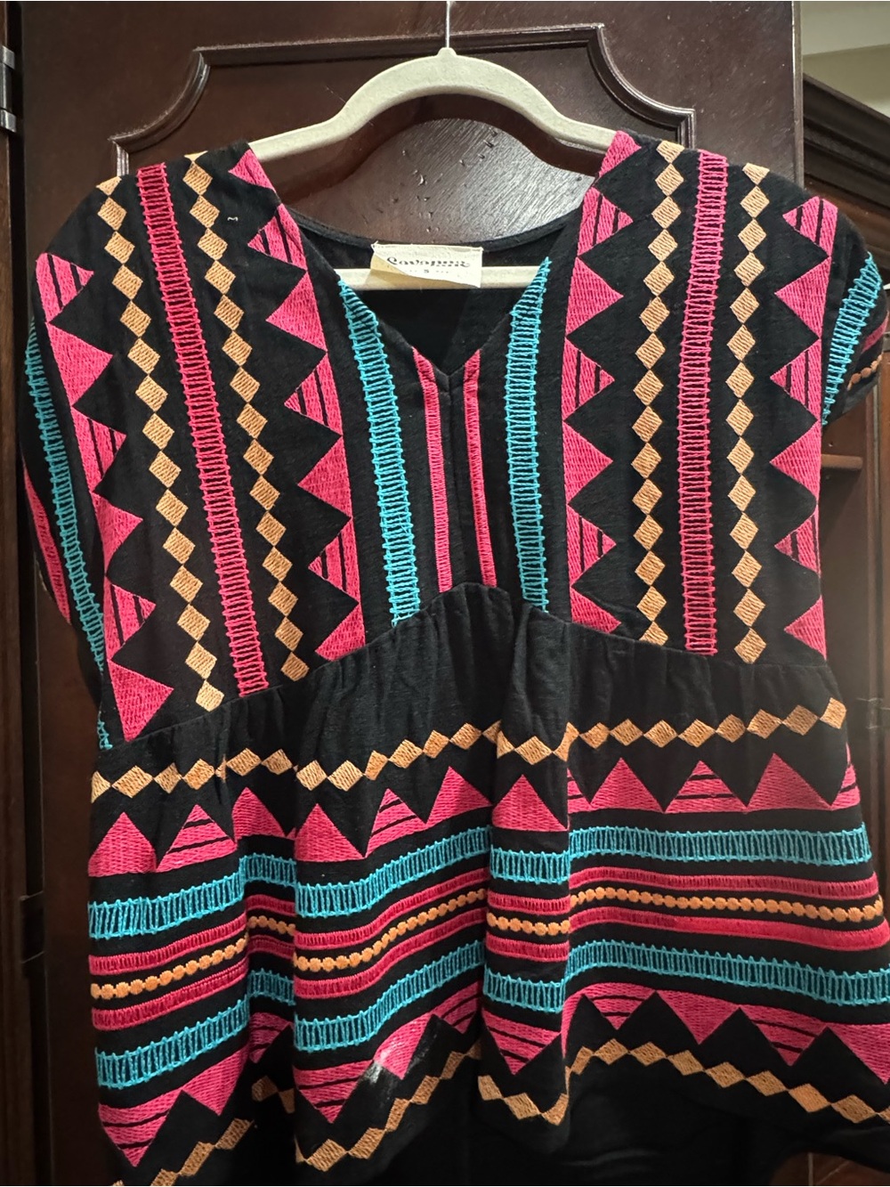Savanna Jane Black Tunic with Pink, Turquoise & Gold Embroidery